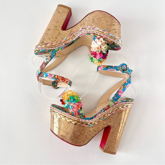 CHRISTIAN LOUBOUTIN | Arielle sevillana Floral Platform Ankle Wrap Sandals 37 38 - Picture 8 of 13